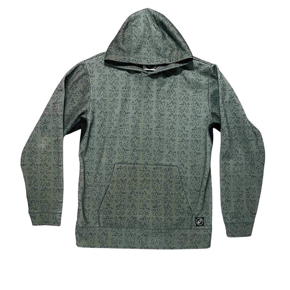 Airblaster Landform Series Hoodie Mens Large Olive Green Doodle Print Fleece